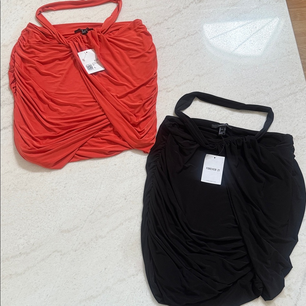 Forever 21 Coral and Black Ruched Skirts